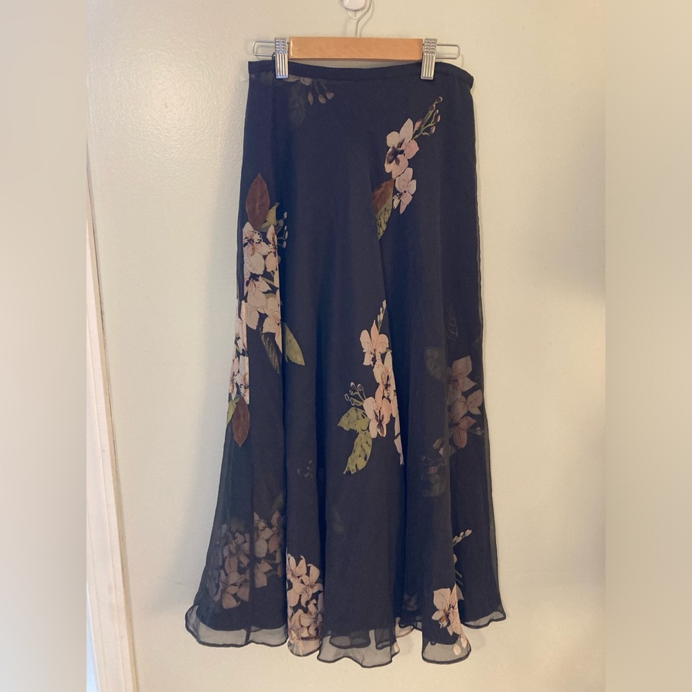Floral Silk Midi Skirt